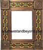 rectangular 21"x15" tin framed hand hammered mirror with talavera tiles - copper