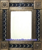 rectangular 25"x21" tin framed hand hammered mirror with talavera tiles - coffee cream color