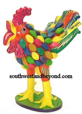 44434-A01 Hand Painted Clay Rooster With Feathers