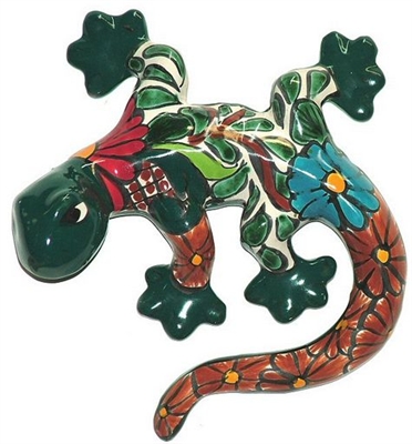 80509-C10  Mexican Talavera Gecko Wall Decor Lizard - Medium