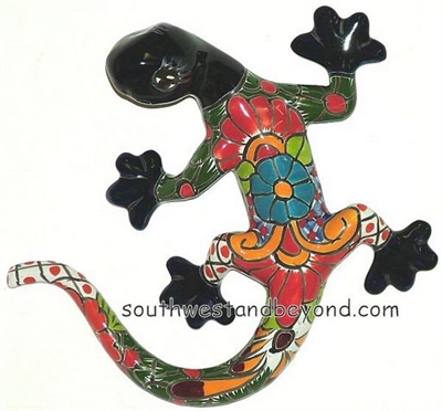 80509-C13  Mexican Talavera Gecko Wall Decor Lizard - Medium