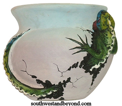 Wall Planter Painted Clay Lizard Pot.