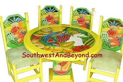 Carved Hand Painted Mexican Table Sets